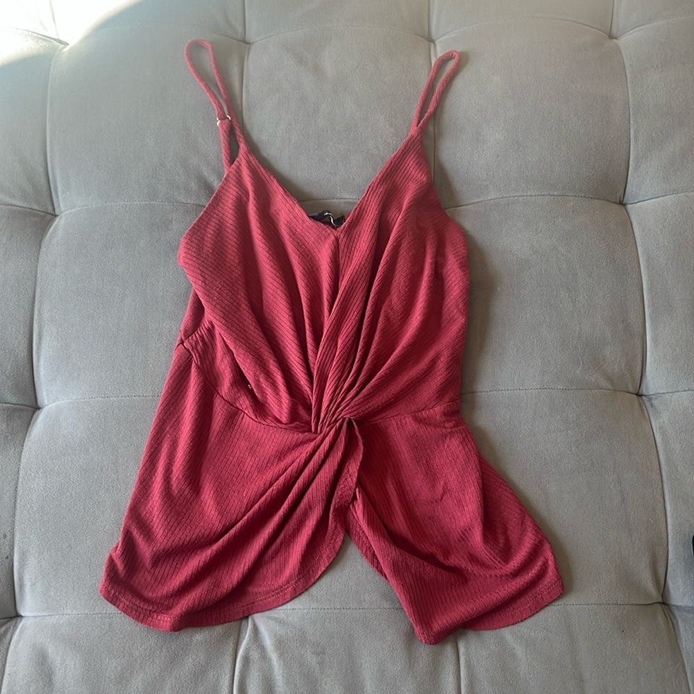 Lulus Icon Marsala Ribbed Twist-Front Cami Top - Picture 5 of 6